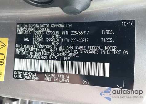 2017 Lexus Nx 200T from USA, damaged, VIN JTJBARBZ7H2104715